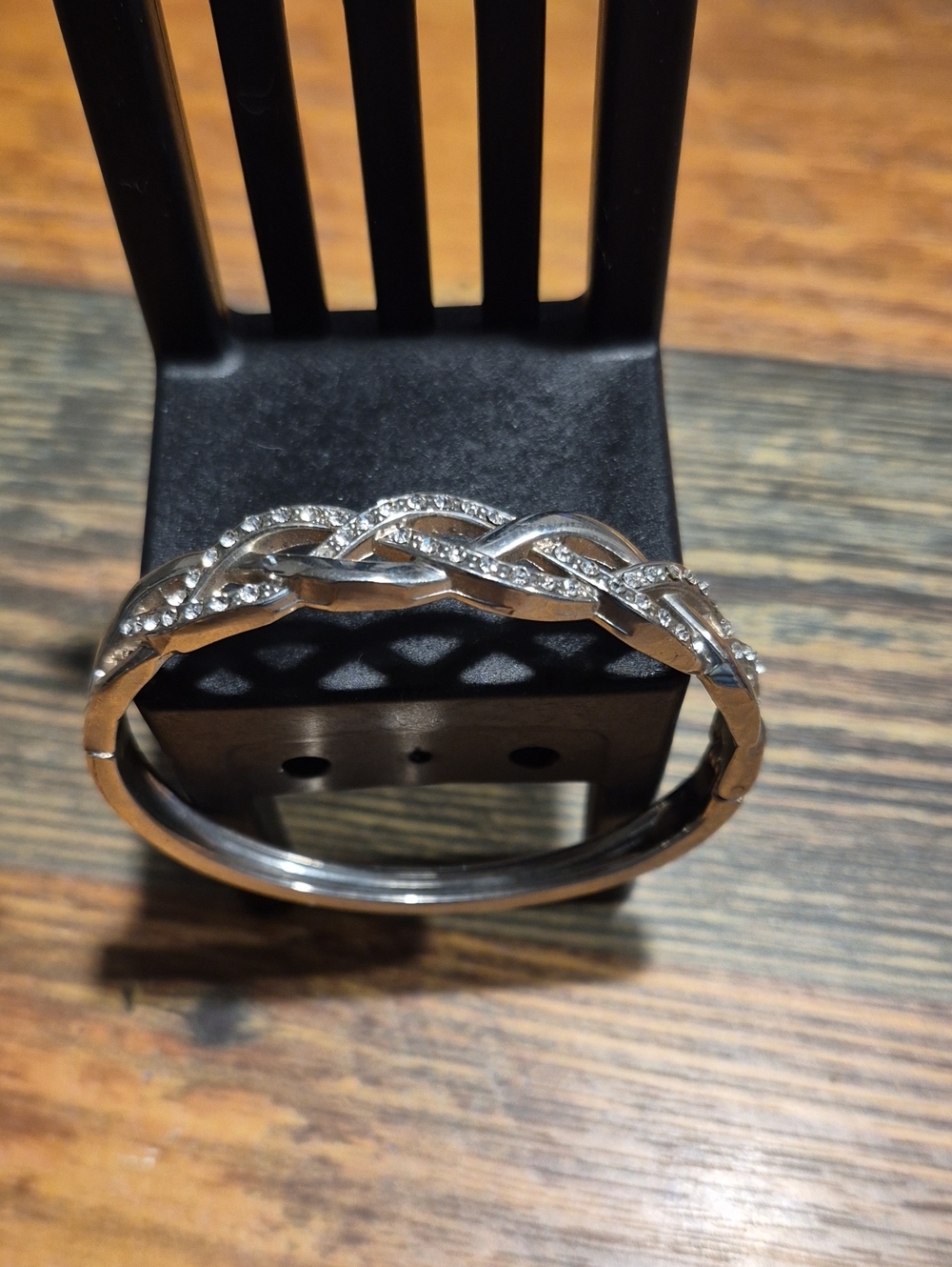 Silver-Tone Braided Crystal Bangle Bracelet